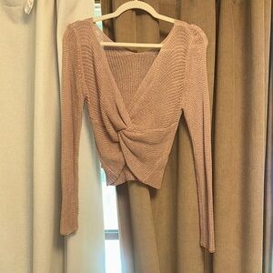Pink Knit Twist Front Sweater